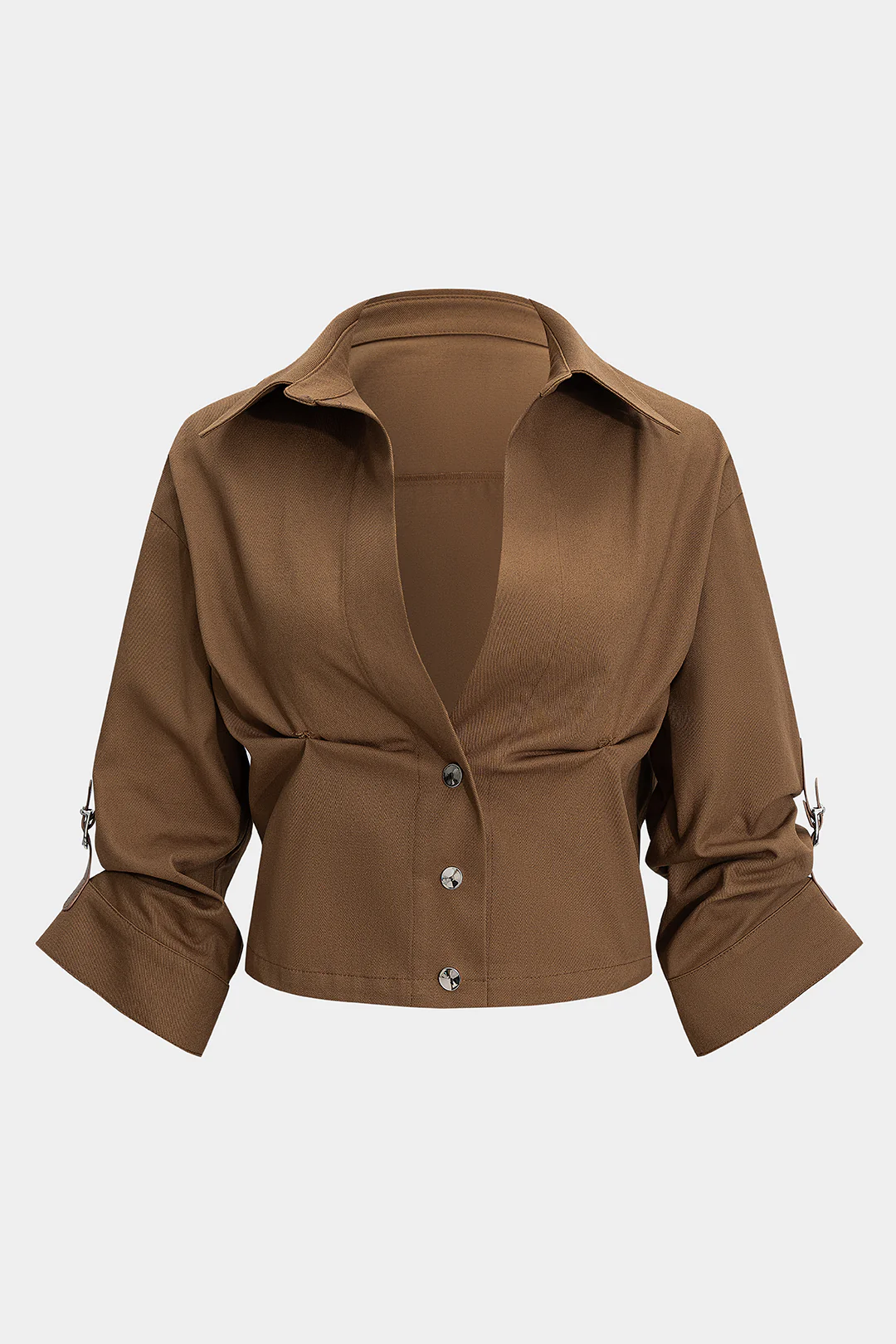 Plus Size Button Shirred Short-Sleeve Shirt - Weenar