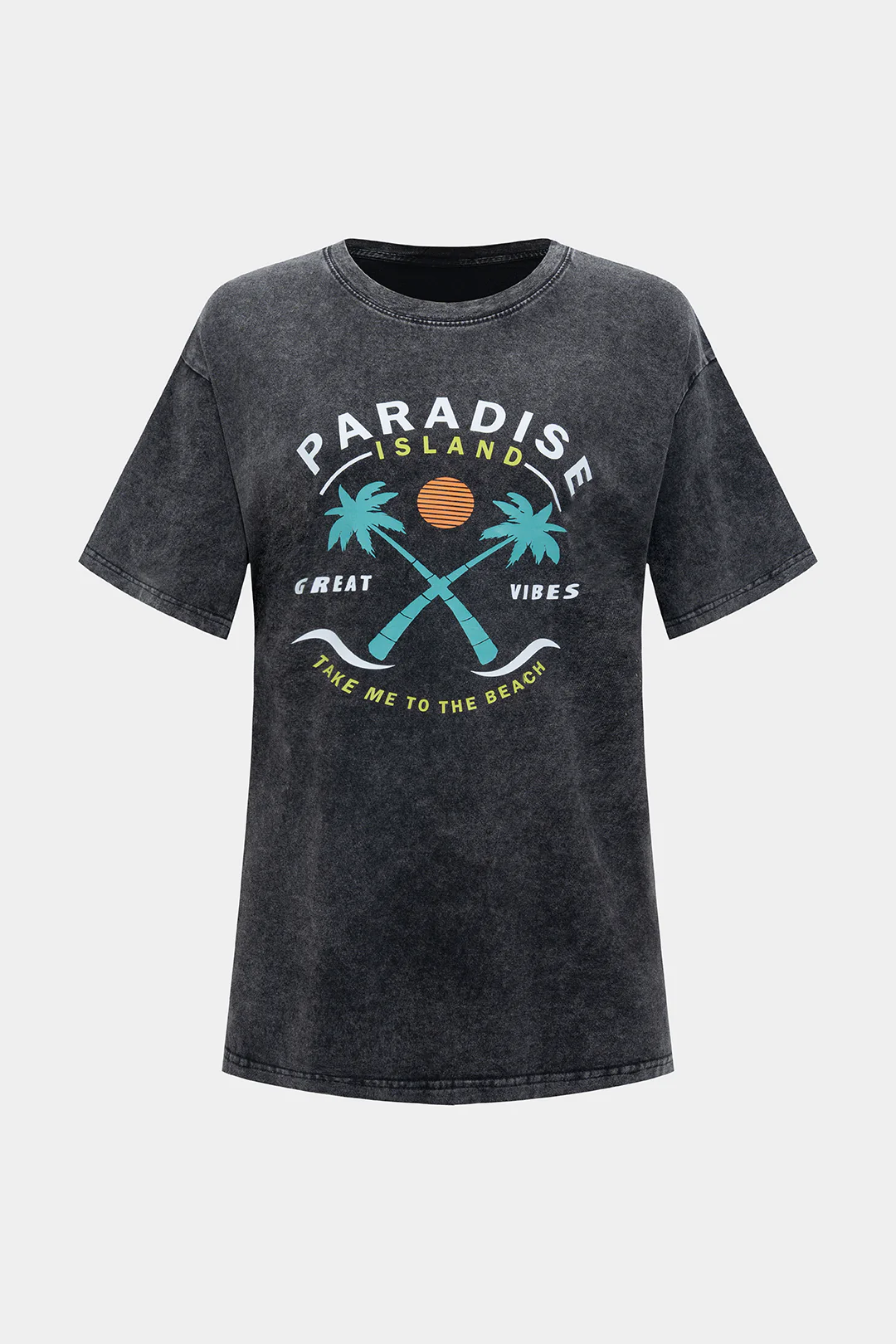 Coconut Palm Print Round Neck Short Sleeve T-Shirt - Weenar