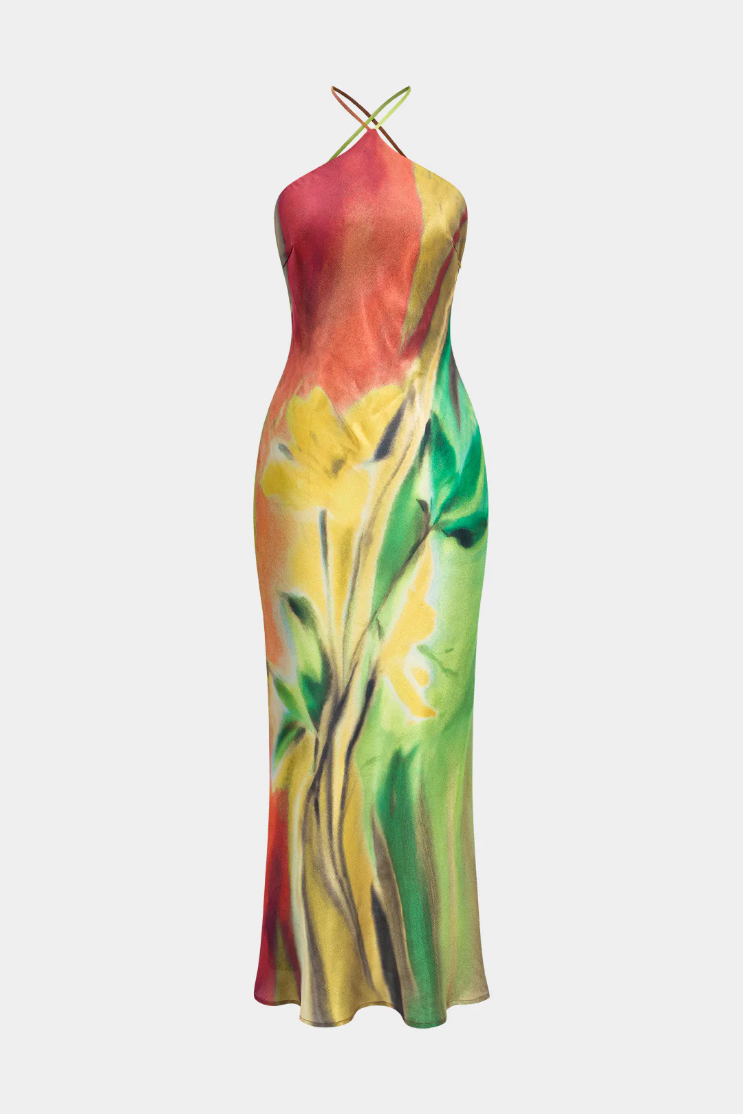 Floral Print Halter Neck Backless Maxi Dress - Weenar