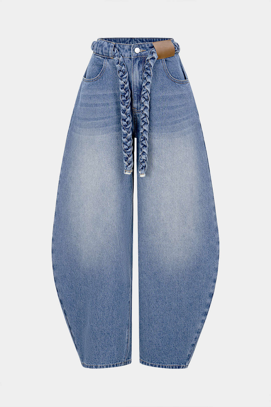 Denim Belted Pocket Wide Leg Jeans - Weenar