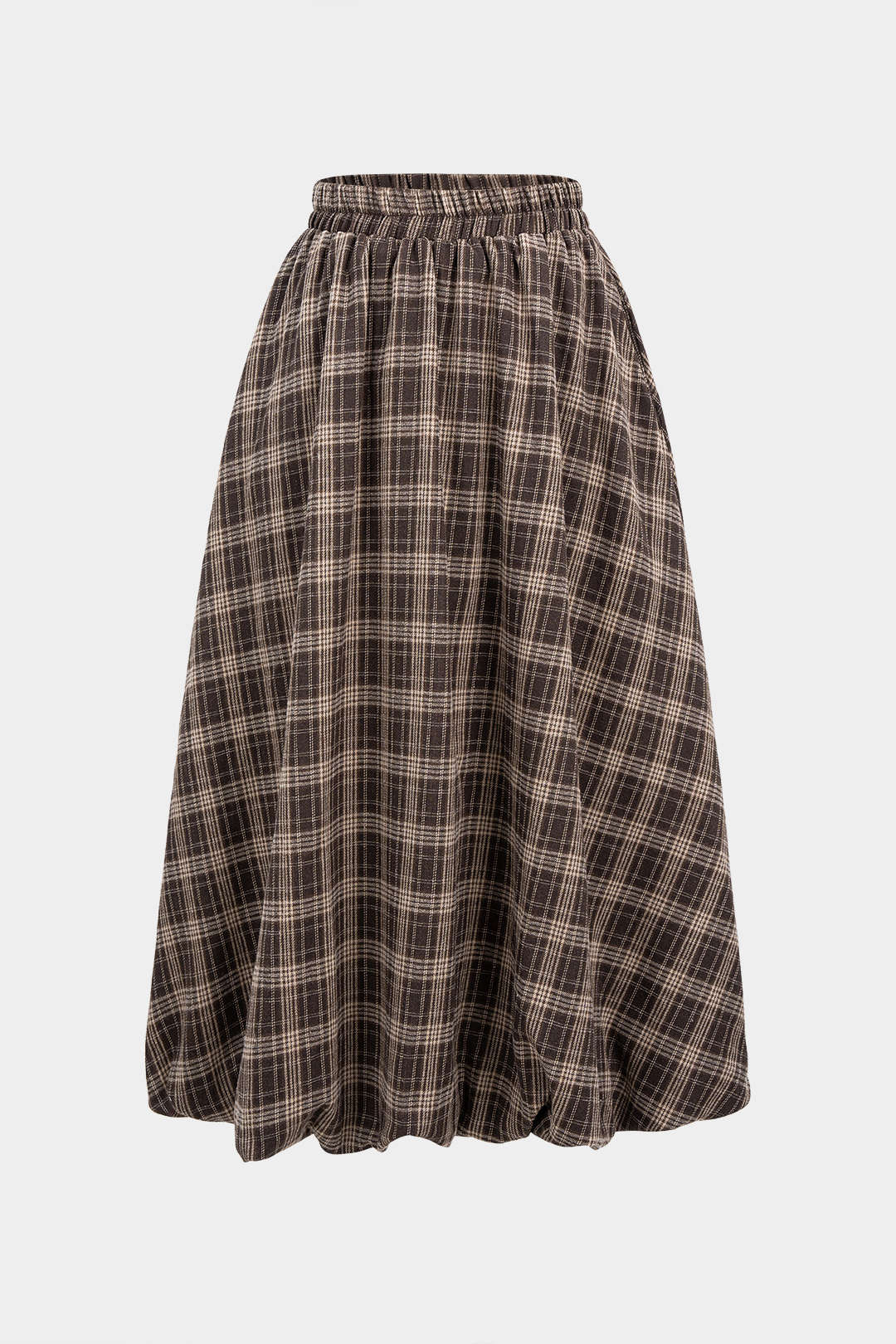 Plaid Print Ruched Shirred High Waist Skirt - Weenar