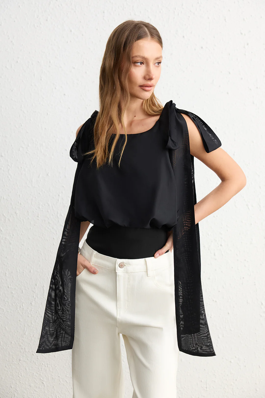 Chiffon Tie-Up Backless Sleeveless Bodysuit - Weenar
