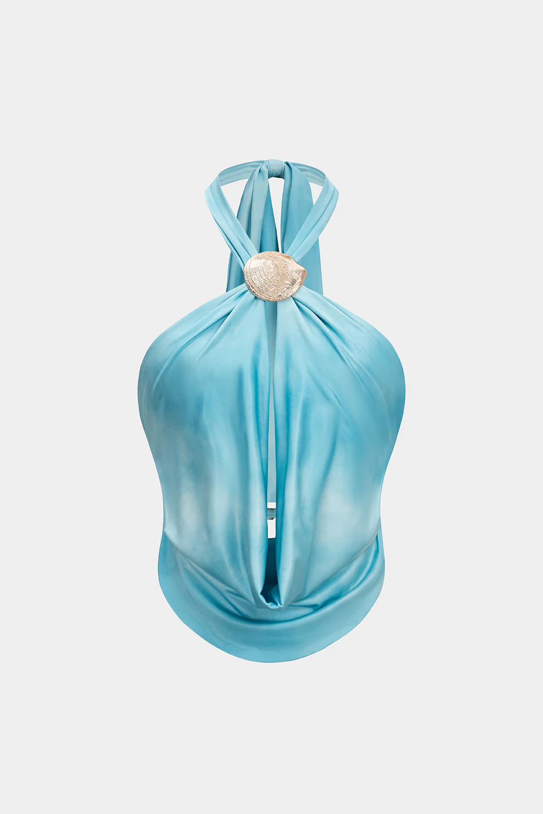 Metallic Decor Halter Neck Tie-Up Cut Out Ruched Backless Cami Top - Weenar
