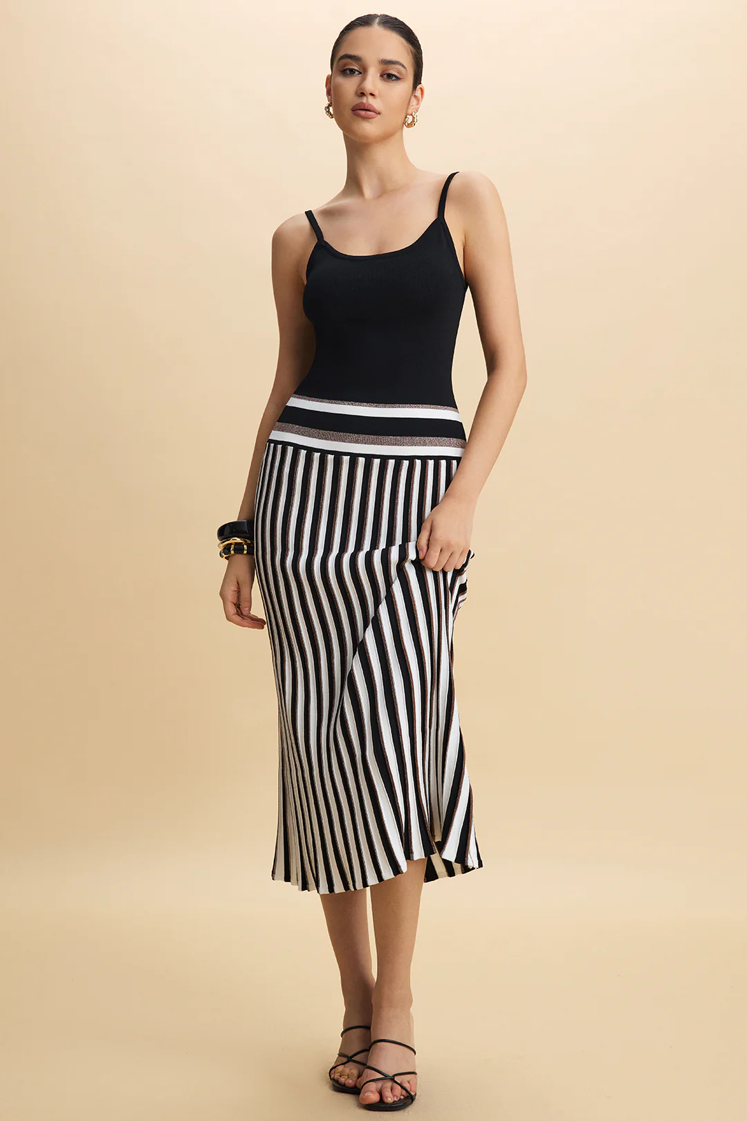 Knit Contrast Slip Sleeveless Dress - Weenar