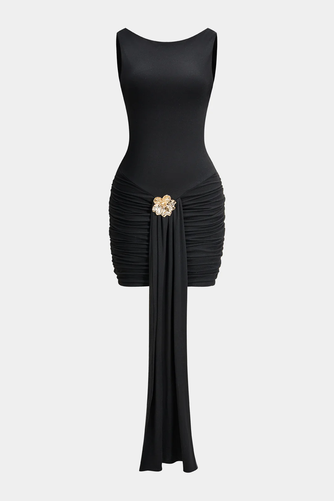 Metallic Decor Ruched Strappy Sleeveless Mini Dress - Weenar
