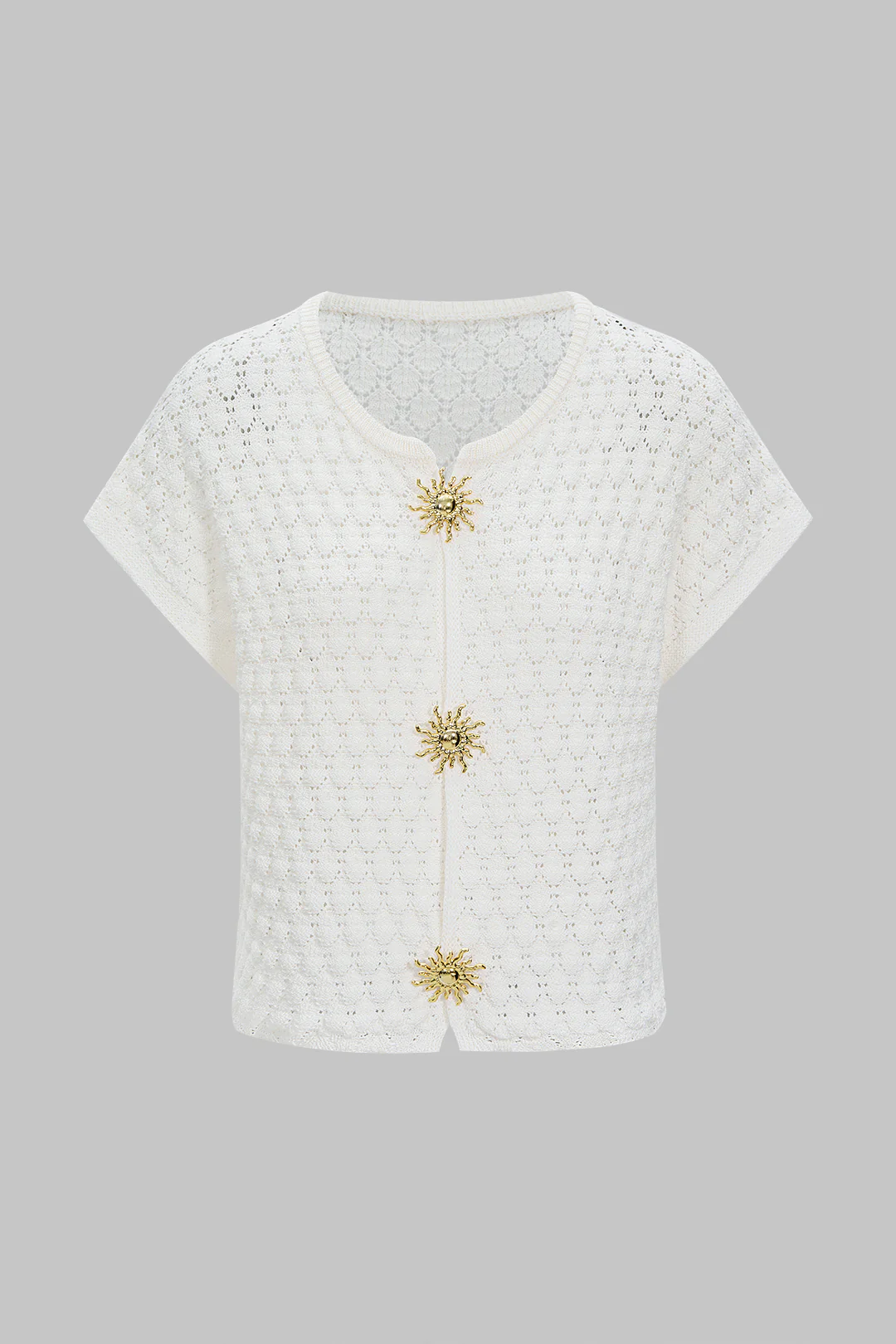 Knit Metallic Decor Cut Out Short Sleeve Top - Weenar