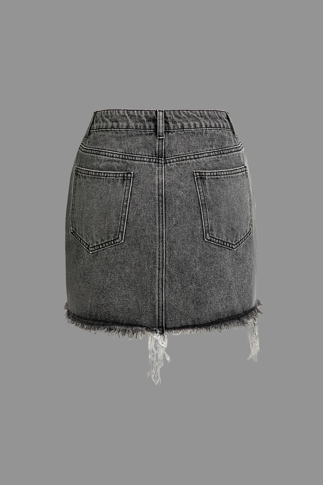 Letter Print Frayed Hem Denim Skirt - Weenar