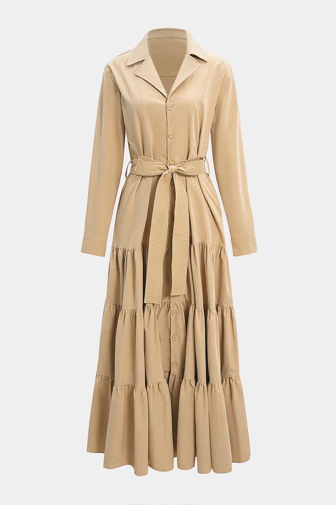 Lapel Button Tie-Up Ruched Coat - Weenar