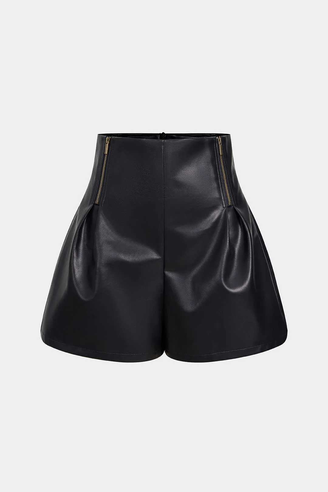 Faux Leather Ruched Zipper Shorts - Weenar
