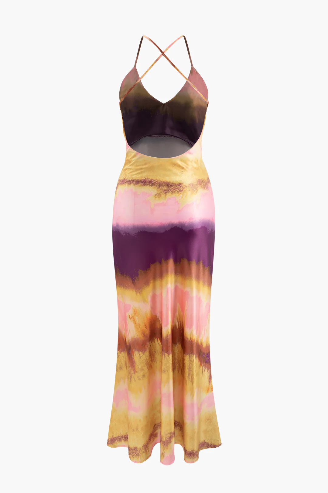 Satin Contrast Backless Slit Sleeveless Midi Dress - Weenar