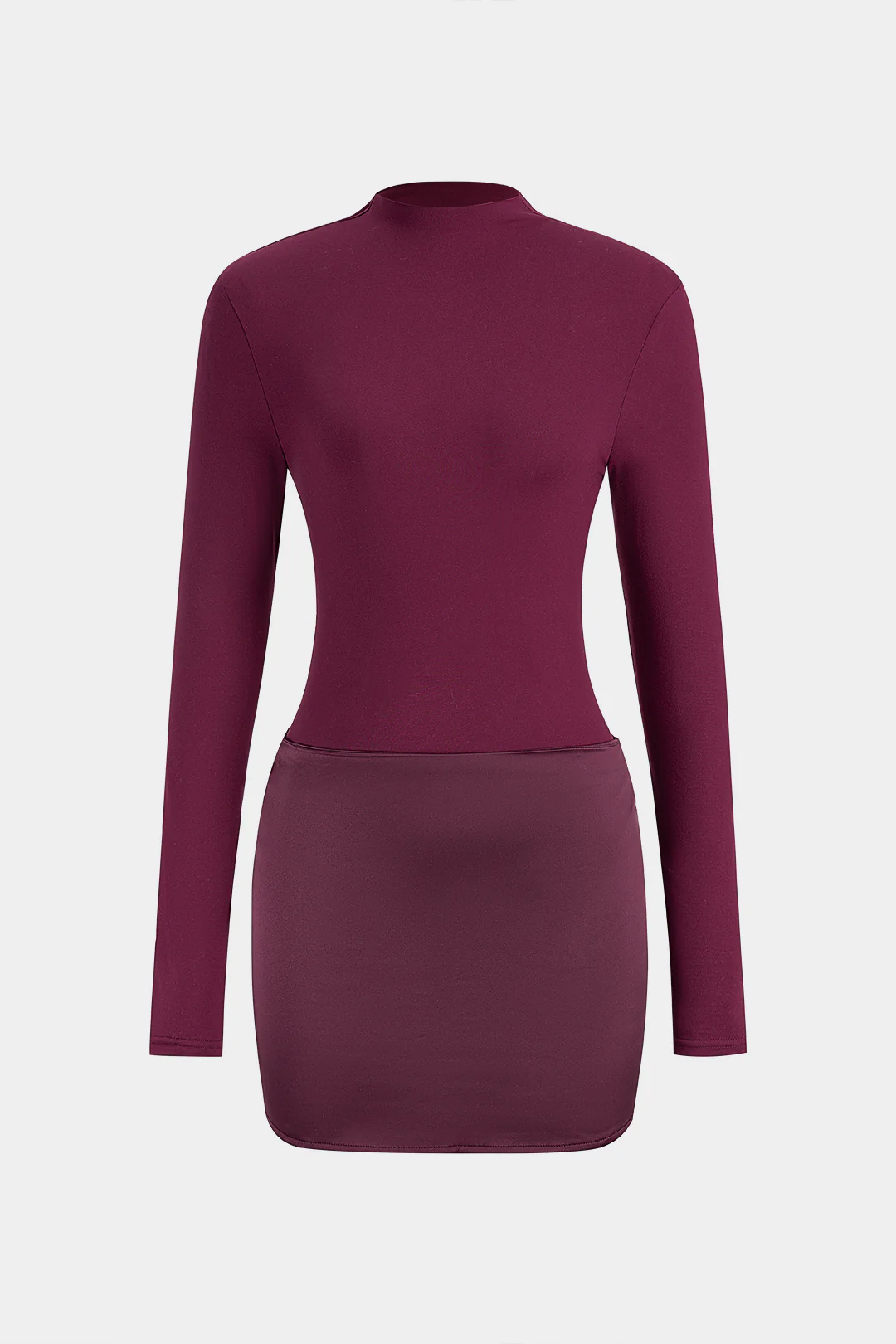 Satin Patchwork Round Neck Long Sleeve Mini Dress - Weenar
