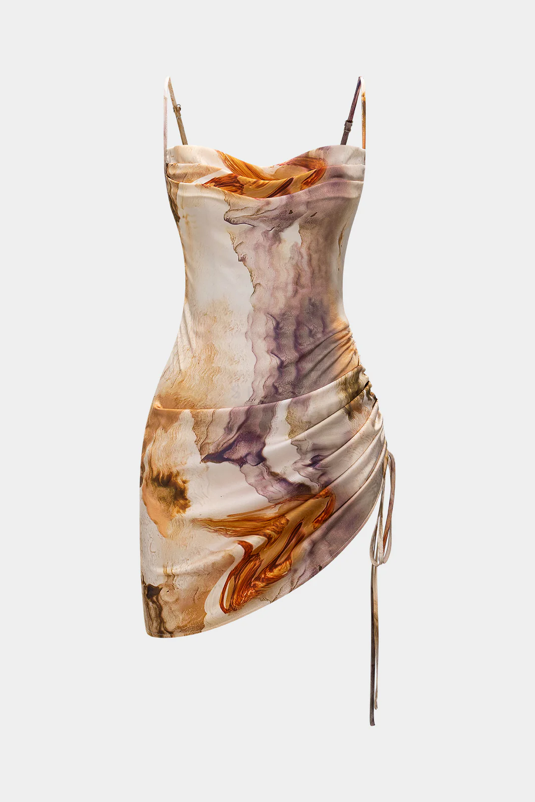 Watercolor Print Ruched Sleeveless Mini Dress - Weenar