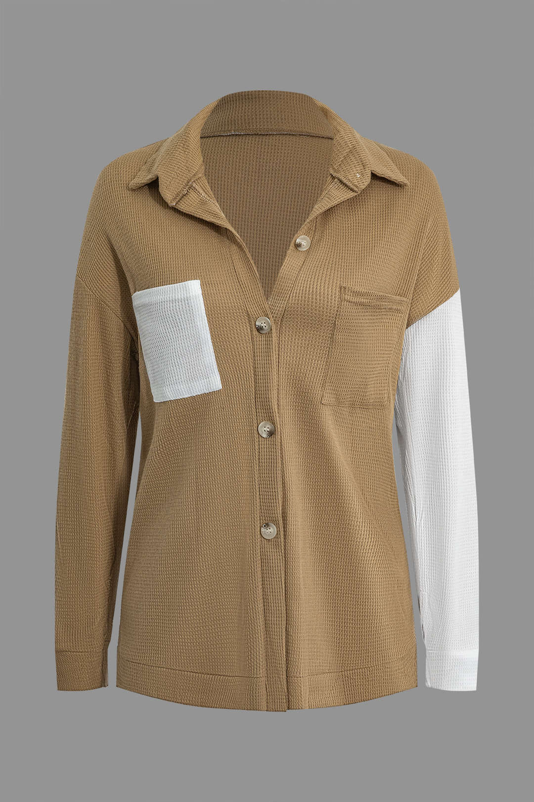 Contrast Pocket Long Sleeve Top And Shorts Set - Weenar