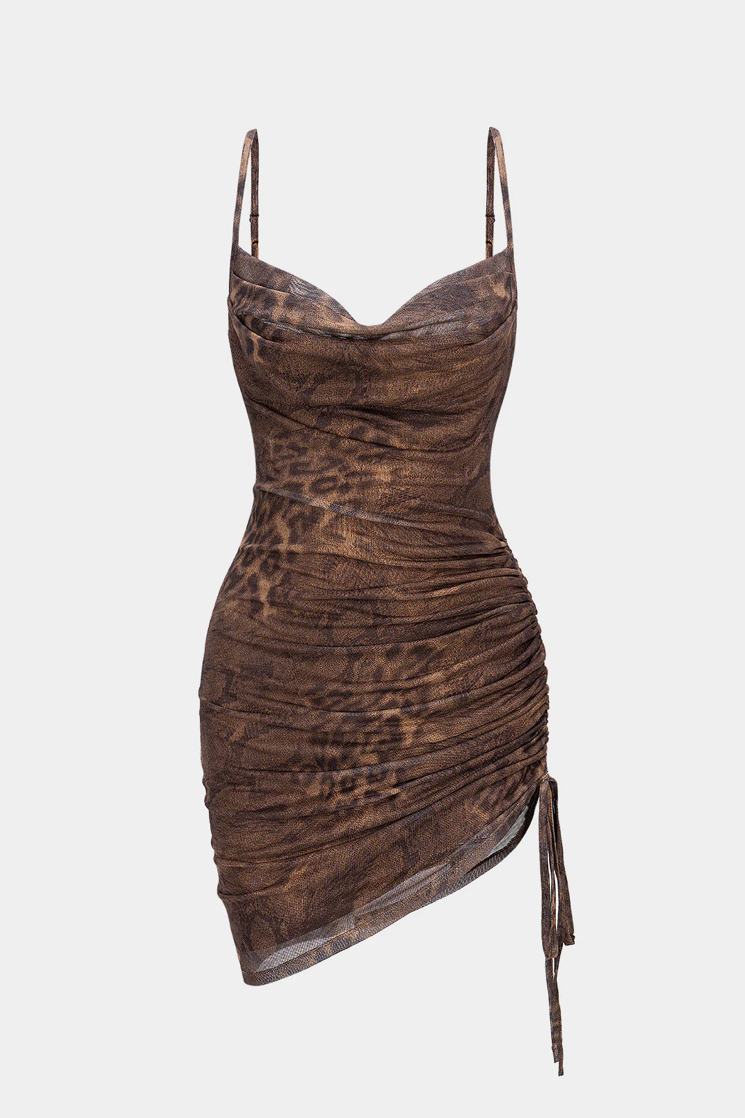 Mesh Ruched Drawstring Slip Sleeveless Mini Dress - Weenar