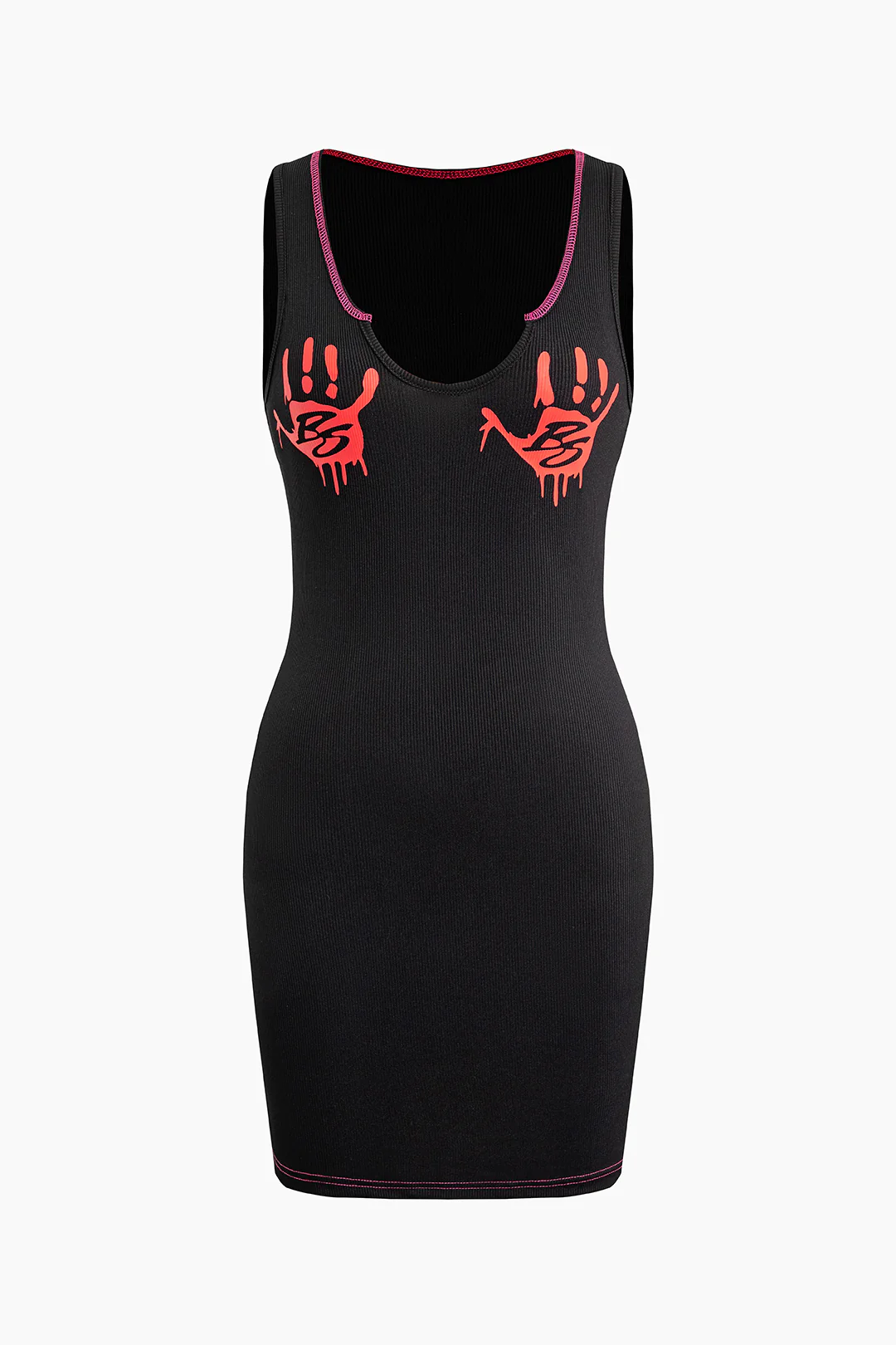 Contrast Print V-Neck Sleeveless Mini Dress - Weenar