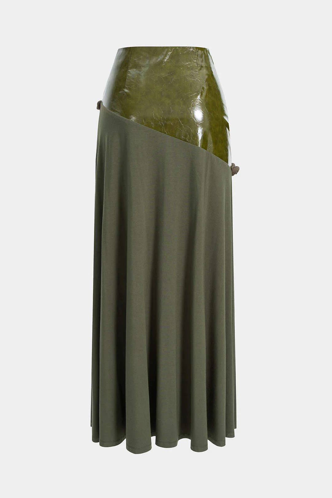 Faux Leather Patchwork Zipper Twist Knot Skirt - Weenar
