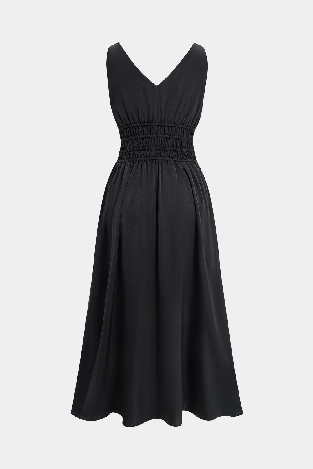 Satin Shirred Sleeveless Midi Dress - Weenar