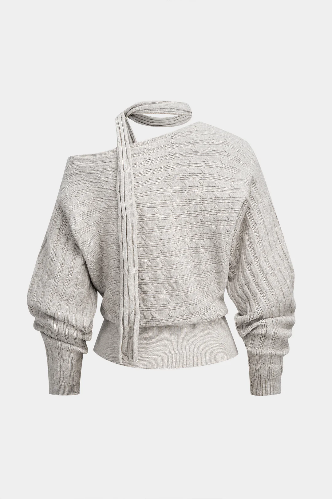 Cable Knit Asymmetrical Button Long-Sleeve Top - Weenar