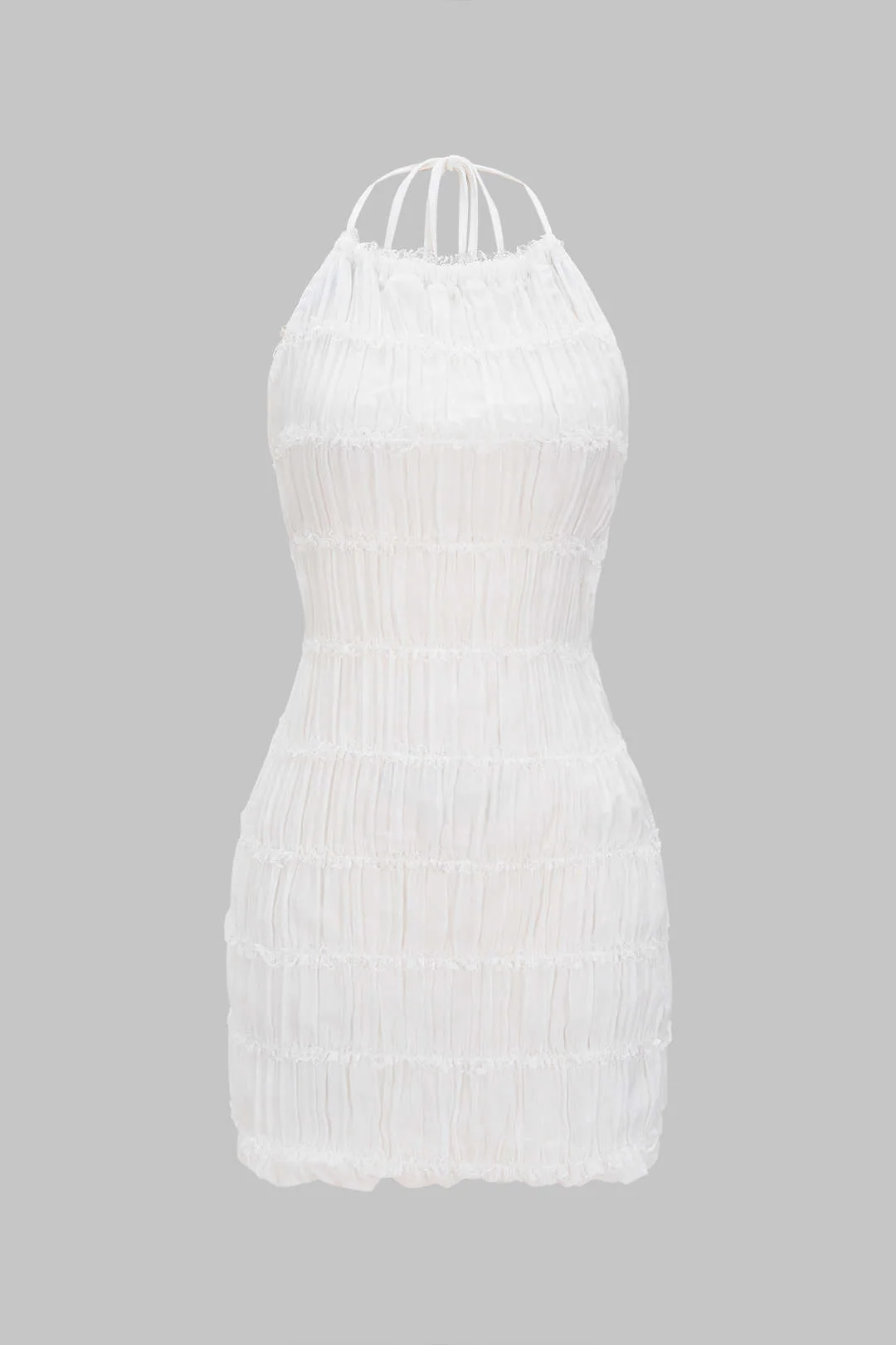 Halter Neck Chiffon Scallop Edge Backless Sleeveless Mini Dress - Weenar