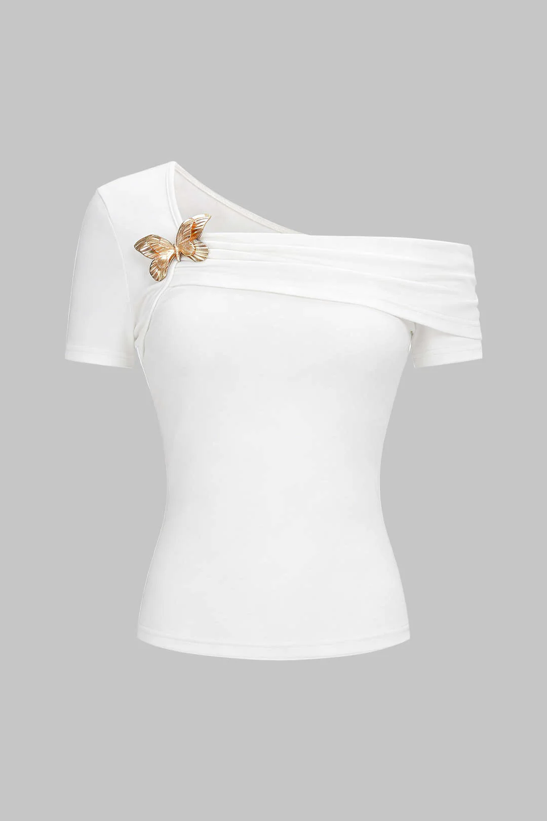 Metallic Decor One Shoulder Asymmetrical Short Sleeve T-Shirt - Weenar