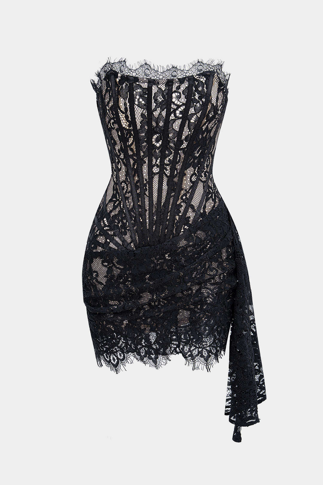 Lace Tie-Back Strapless Sleeveless Mini Dress - Weenar