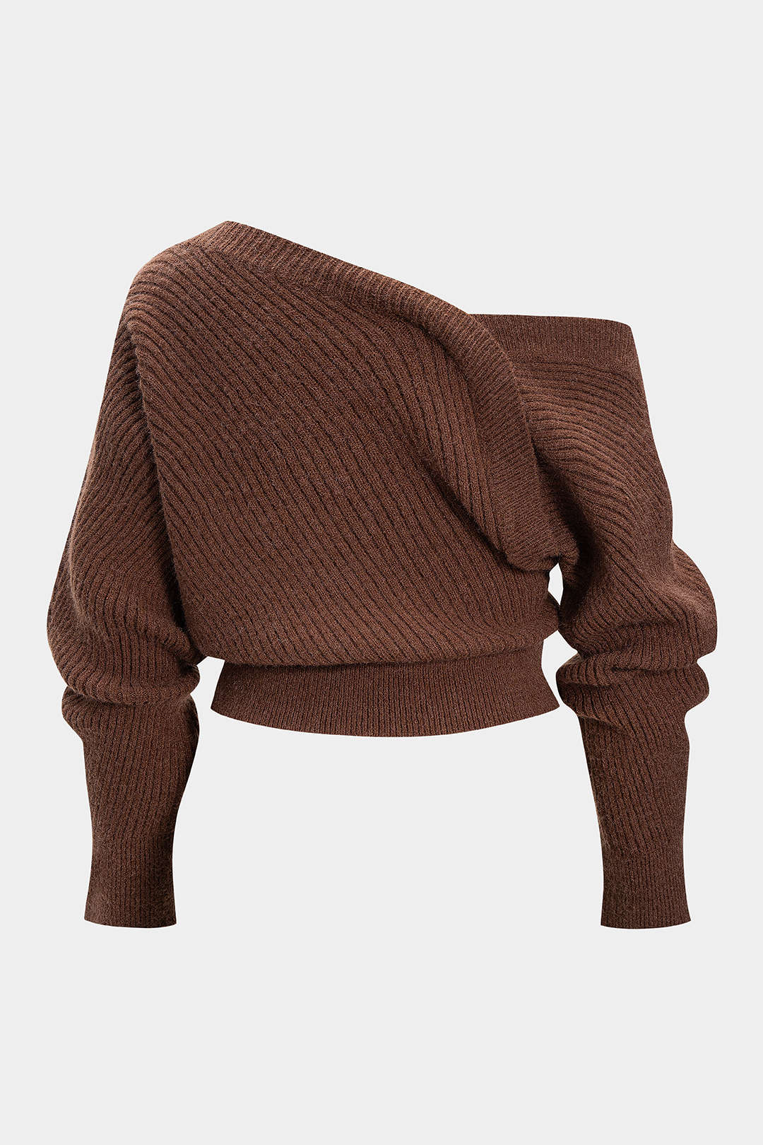 Plus Size Knit Asymmetrical Neck Long-Sleeve Top - Weenar