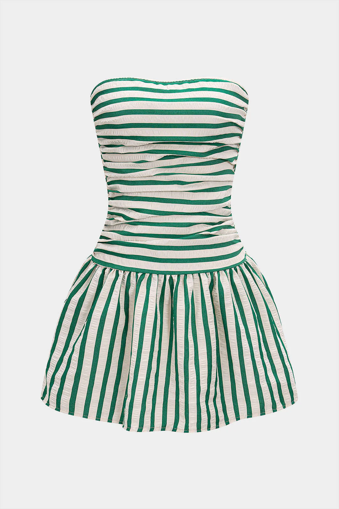 Stripes Print Smocked Strapless Backless Sleeveless Mini Dress - Weenar