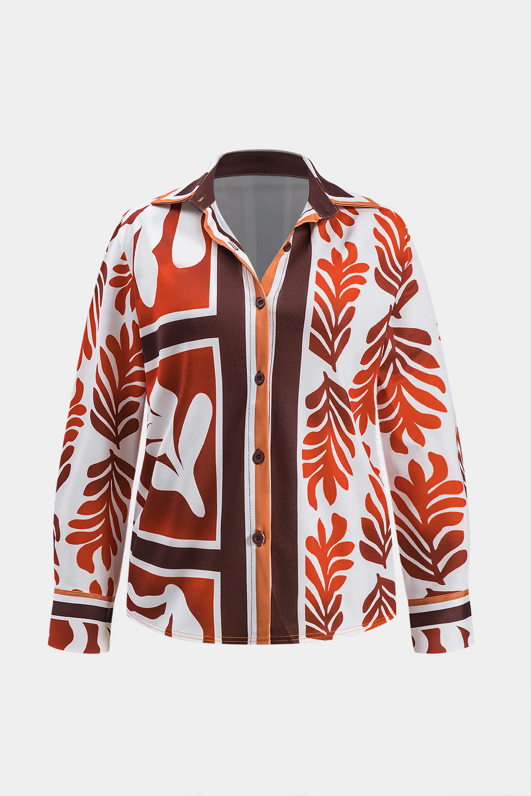 Plus Size Bohemian Print Button Long Sleeve Shirt And Button Shorts Set - Weenar