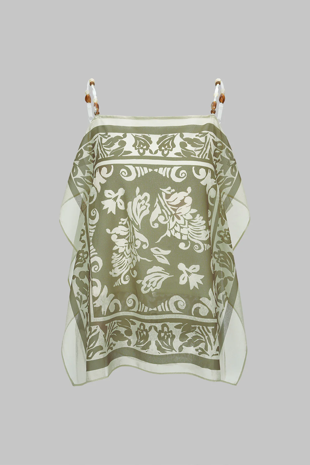 Artistic Print Satin Patchwork Chiffon Beaded Cami Top - Weenar