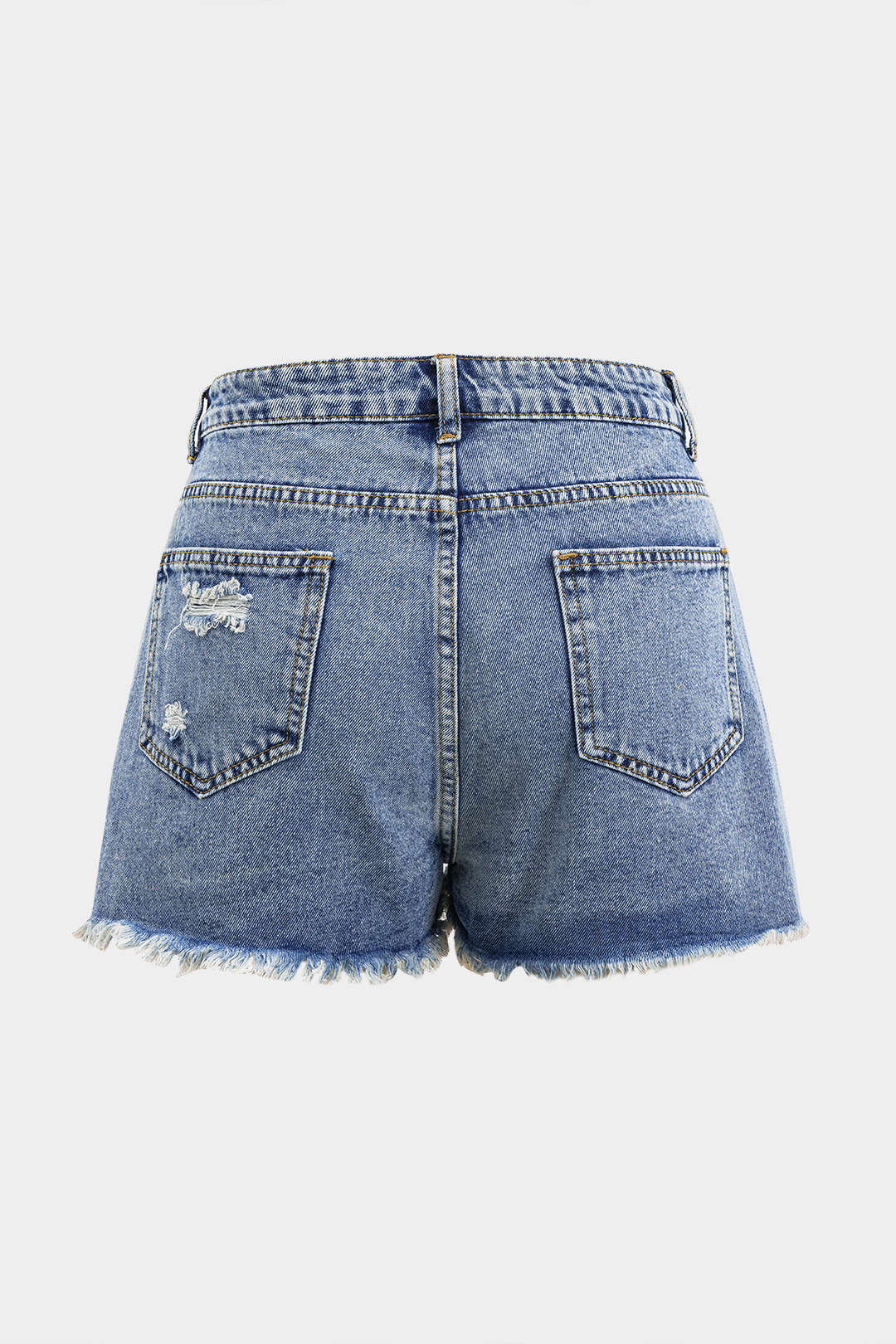 Denim Asymmetry Ripped Button Pocket Shorts - Weenar