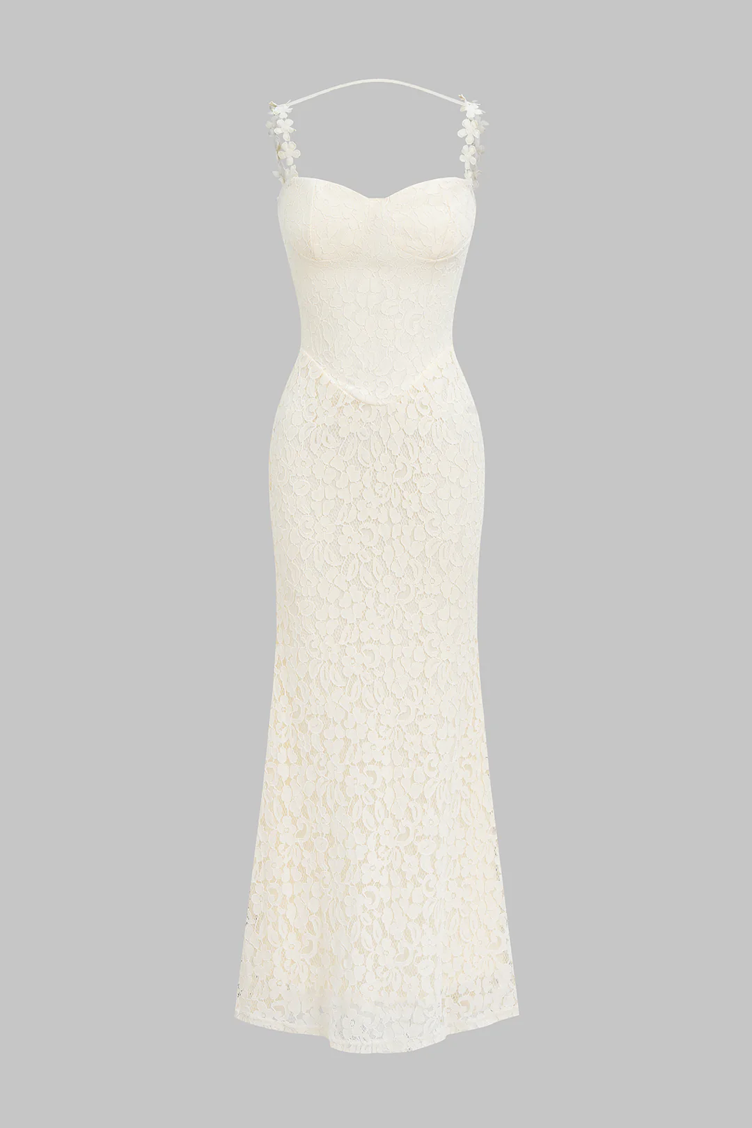 Patchwork Lace Flower Applique Sleeveless Slip Maxi Dress - Weenar