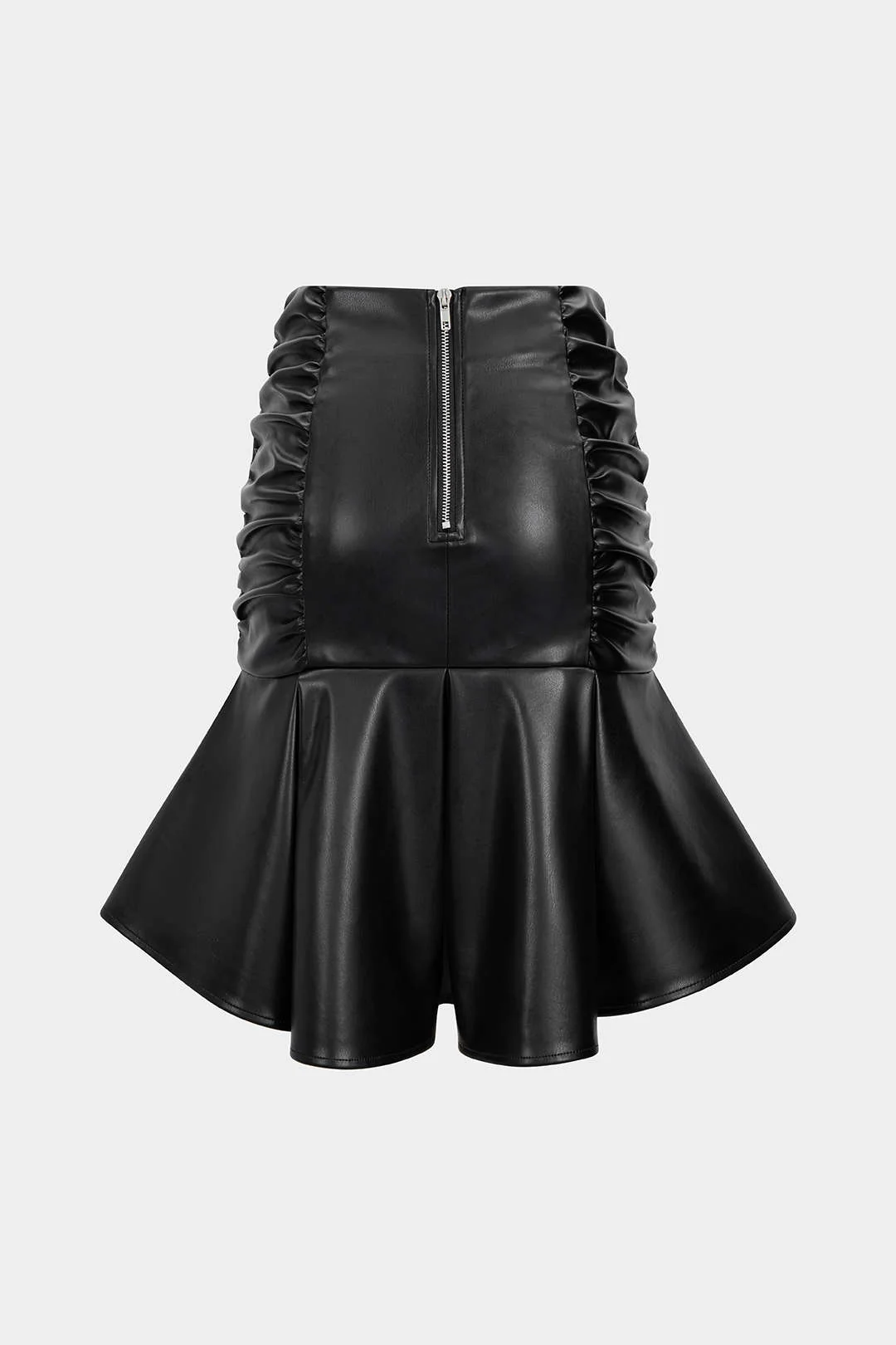 Faux Leather Ruffle Ruched Crossed Skirt - Weenar