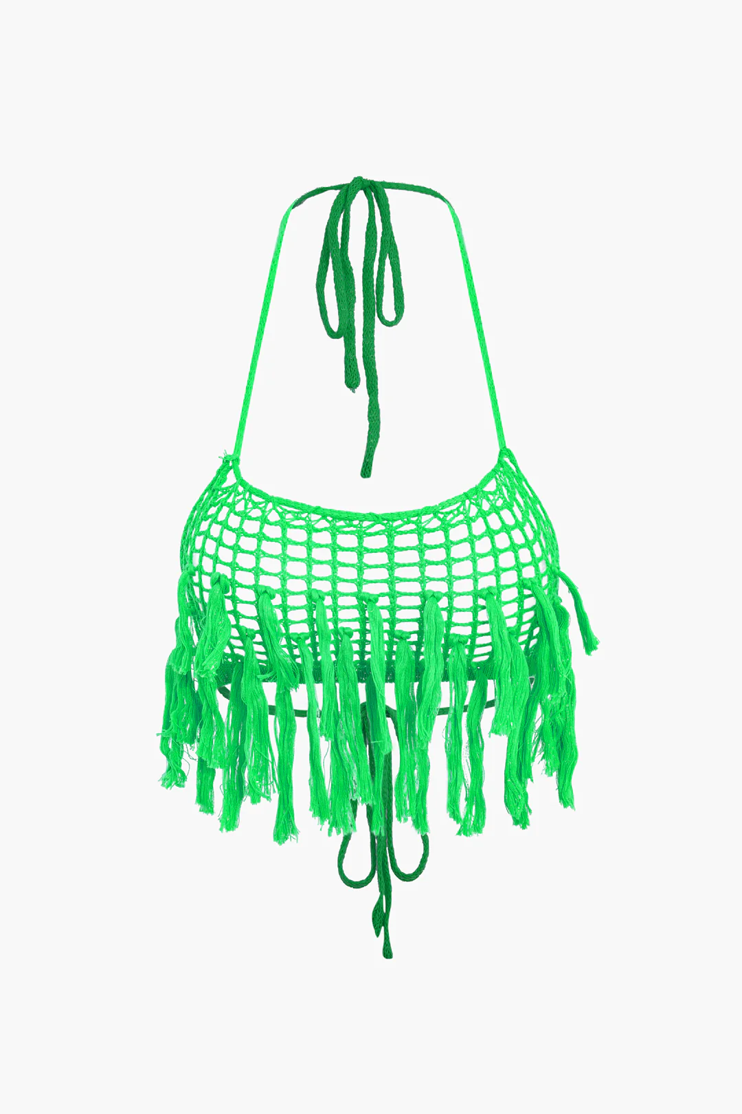 Knit Halter Neck Tie Up Fringe Cut Out Backless Cami Top And shorts Set - Weenar