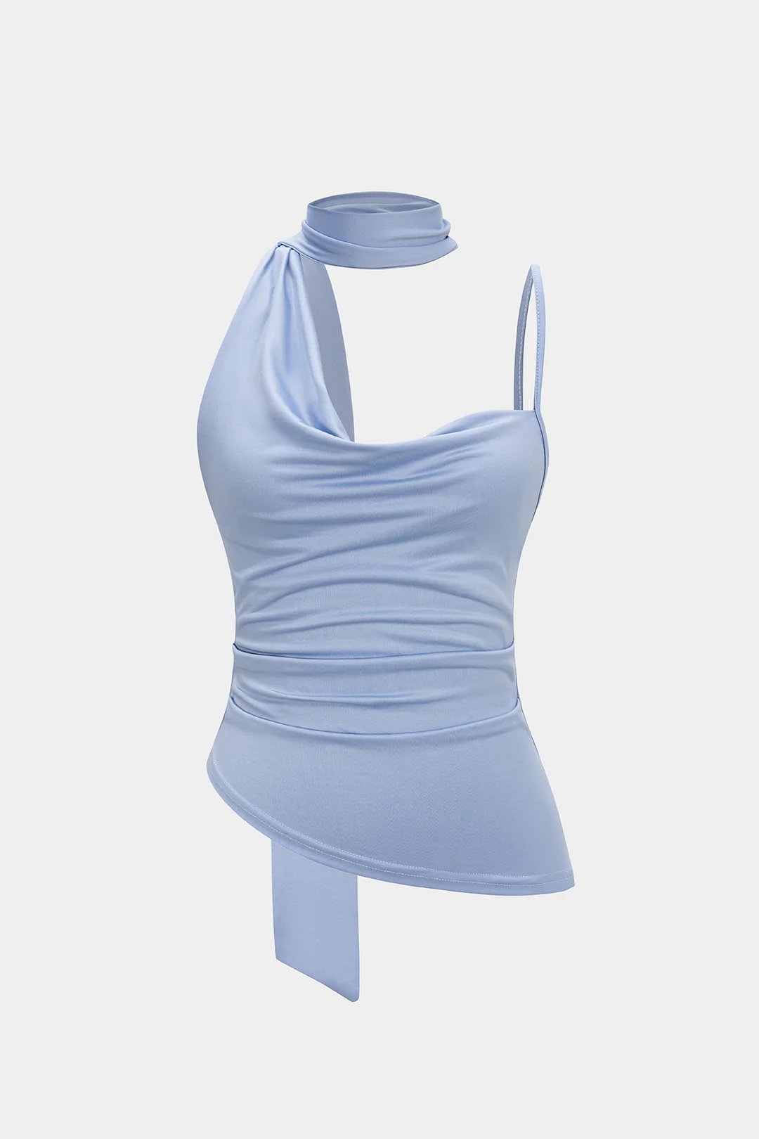 Asymmetrical Halter Neck Ruched Cami Top - Weenar