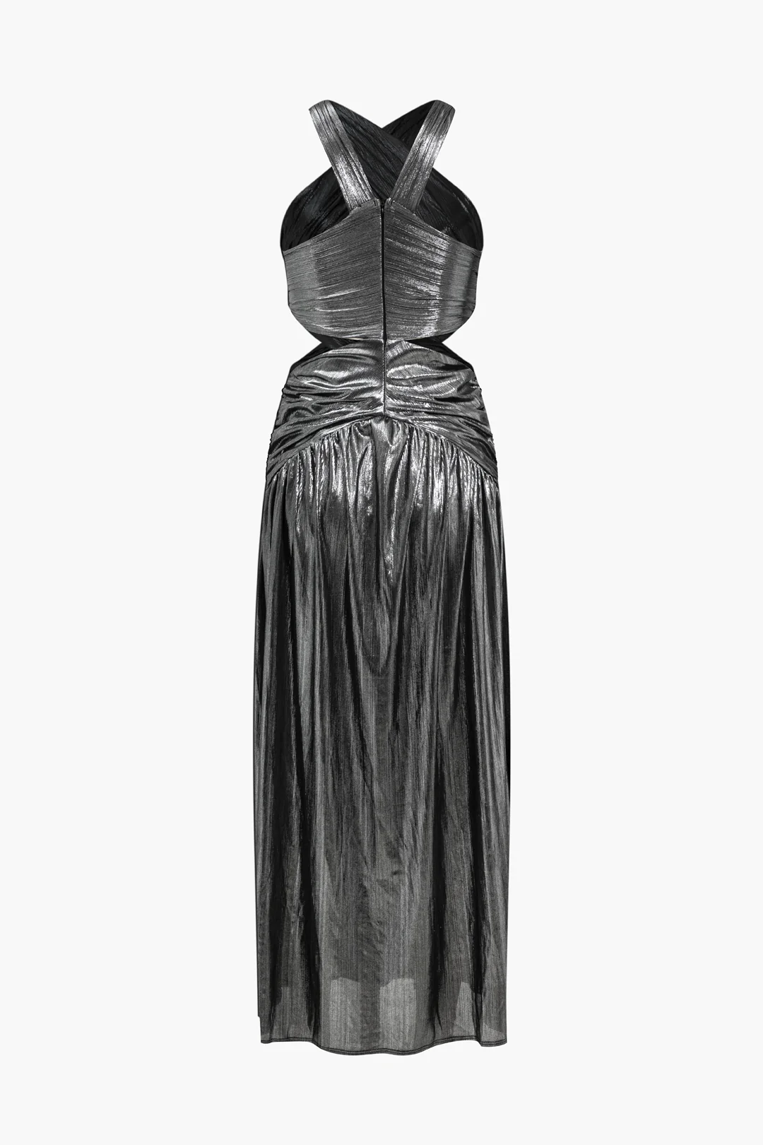 Ruched Crossed Cut Out Sleeveless Maxi Dress - Weenar