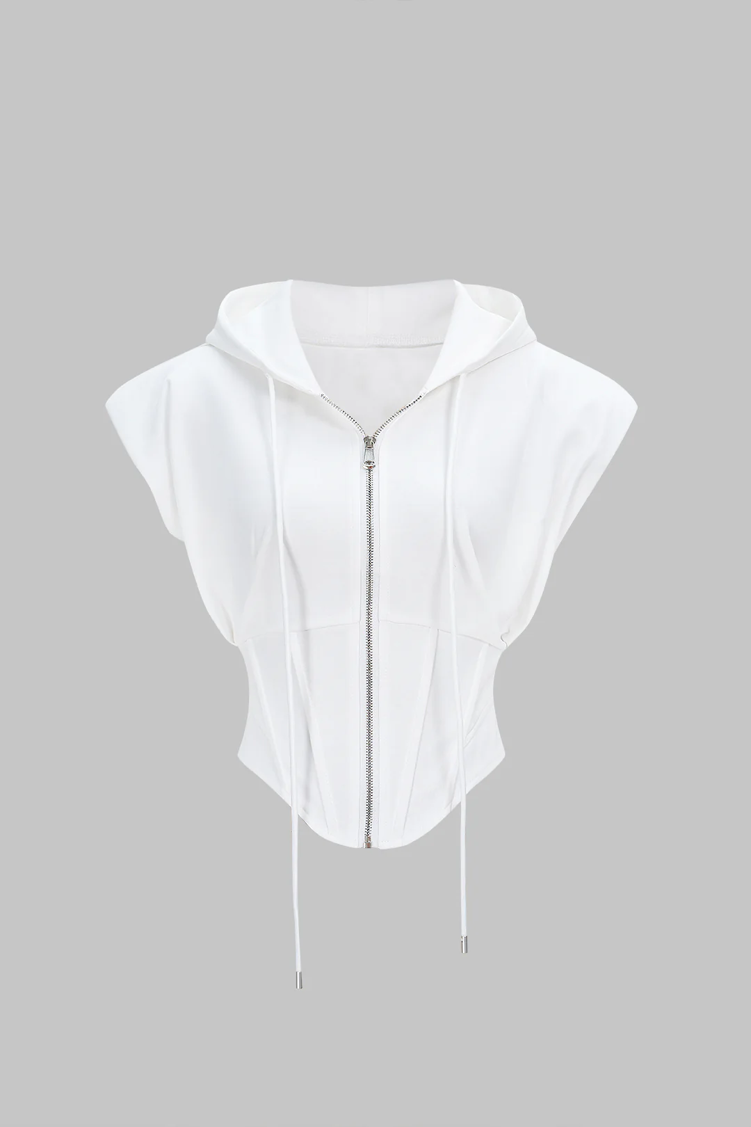 Zipper Drawstring Sleeveless Hoodie - Weenar