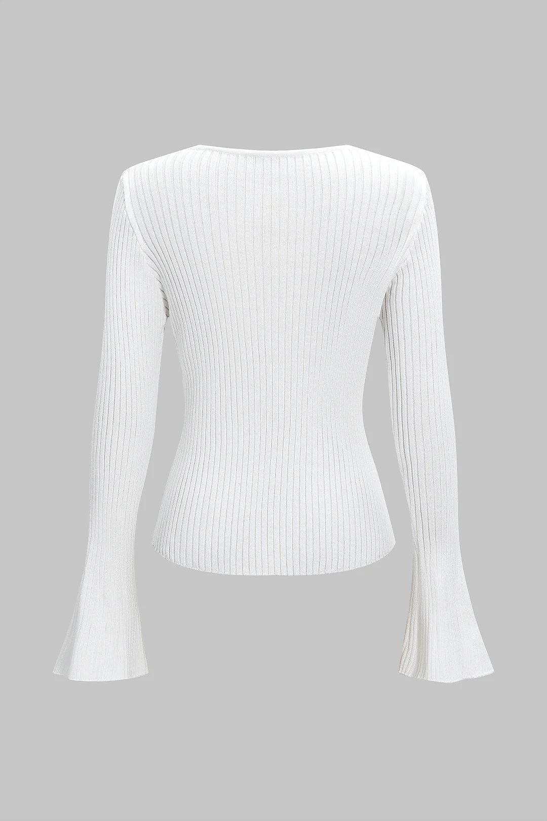 Ribbed Button Bell Sleeve Long-Sleeve Sweater Top - Weenar