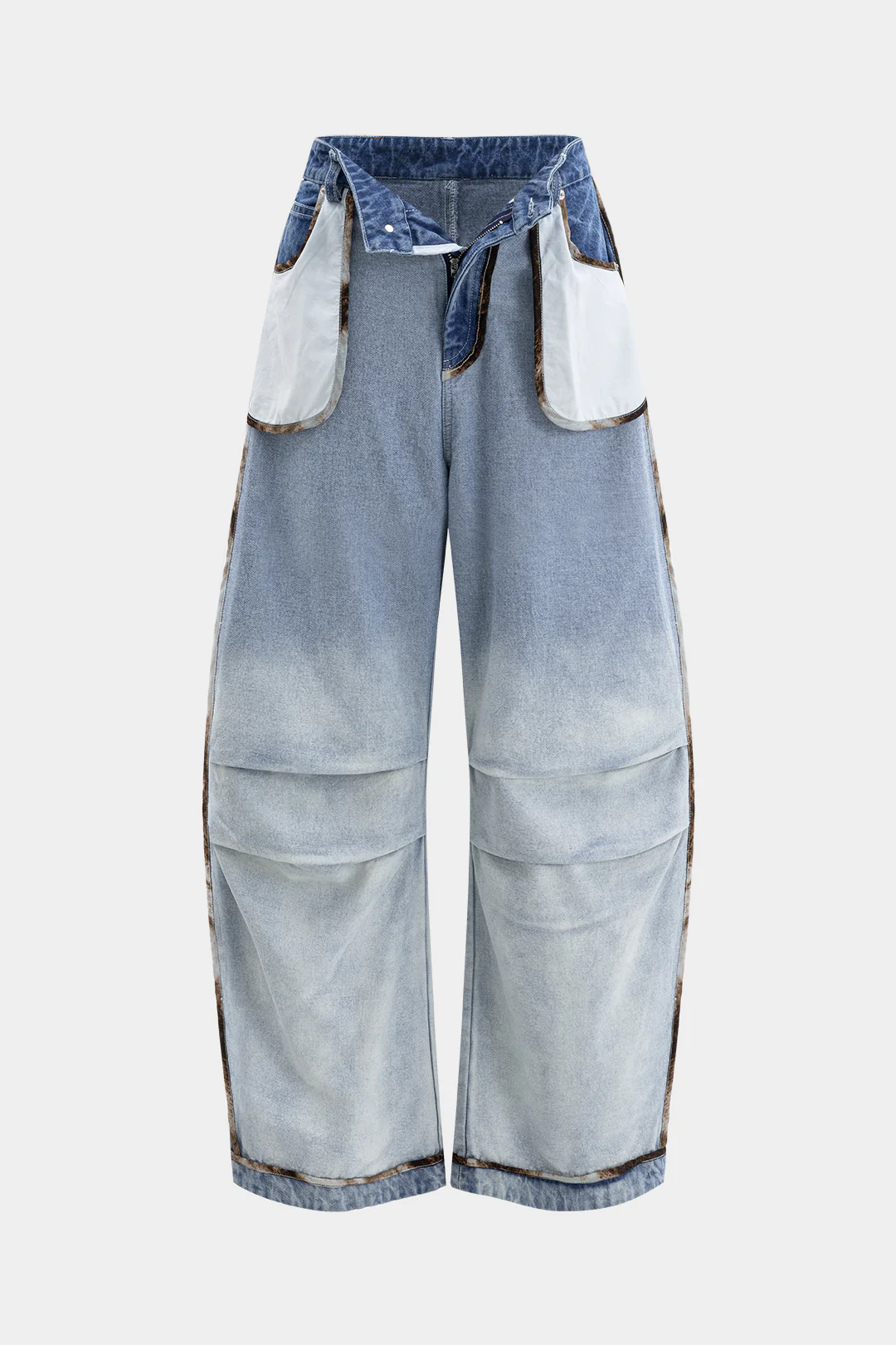 Denim Ruched Pocket Wide Leg Barrel Jeans - Weenar