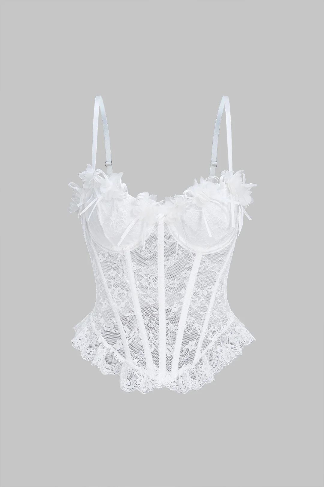 Lace Ruffle Edge Corset Waistband Slip Cami Top - Weenar