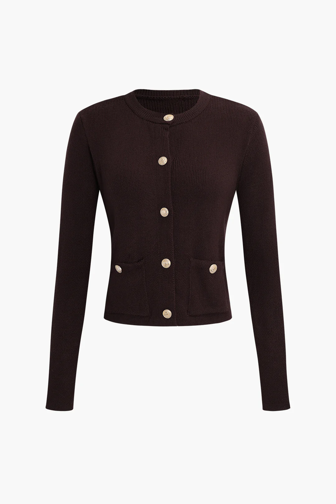 Knit Button Pocket Long Sleeve Cardigan - Weenar