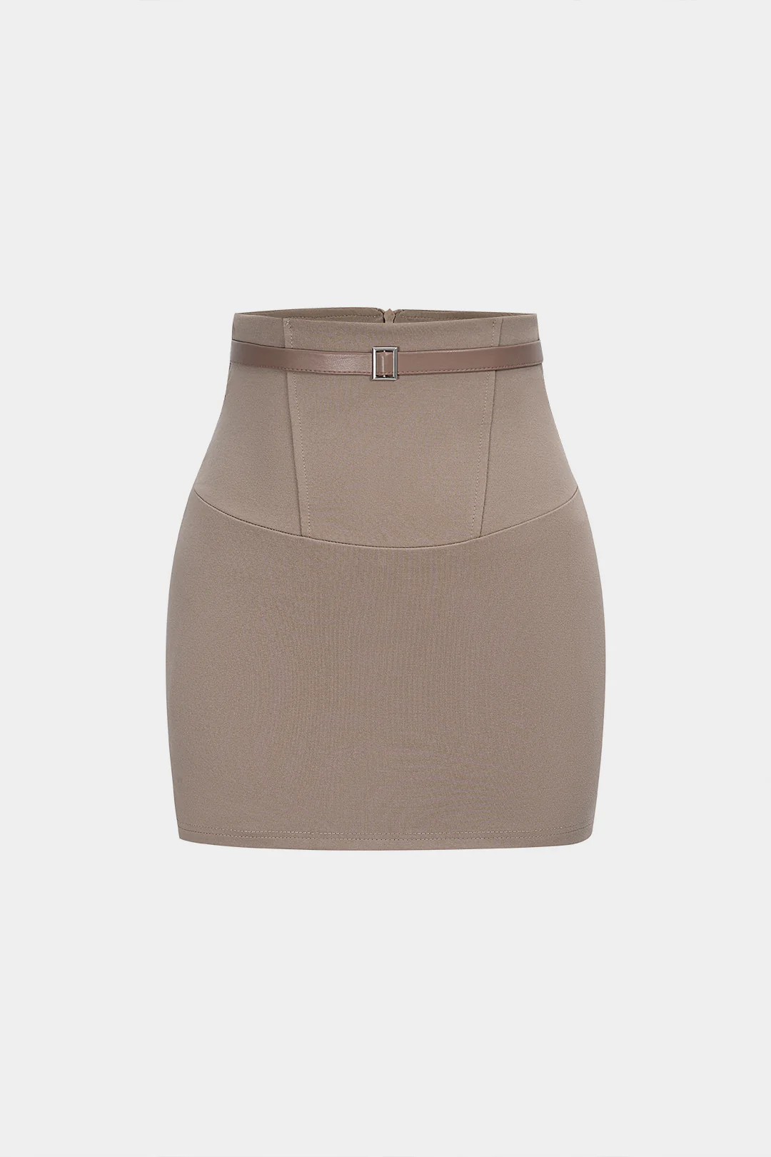 Solid Belted High Waist Mini Skirt - Weenar