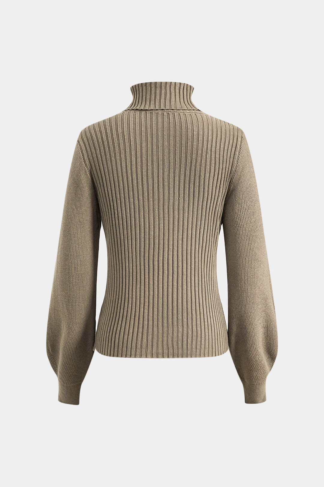 Cut Out Turtleneck Ribbed Long-Sleeve Top - Weenar