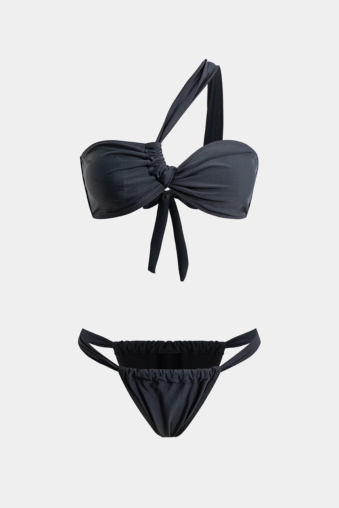 Asymmetrical Ruched Tie Up Bikini Set - Weenar