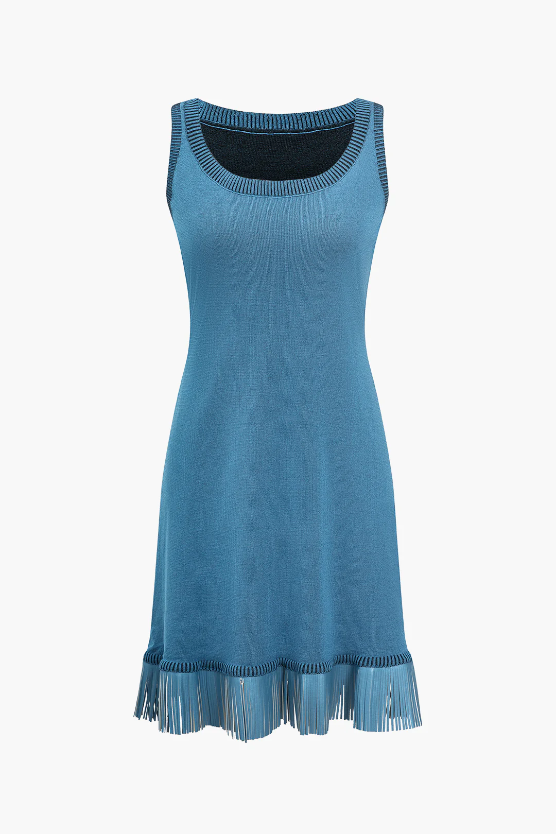 Knit Fringe Hem Sleeveless Dress - Weenar