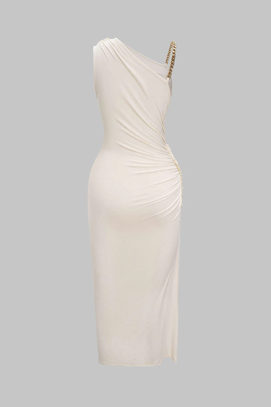 Ruched Asymmetrical Twist Knot Slit Sleeveless Maxi Dress - Weenar