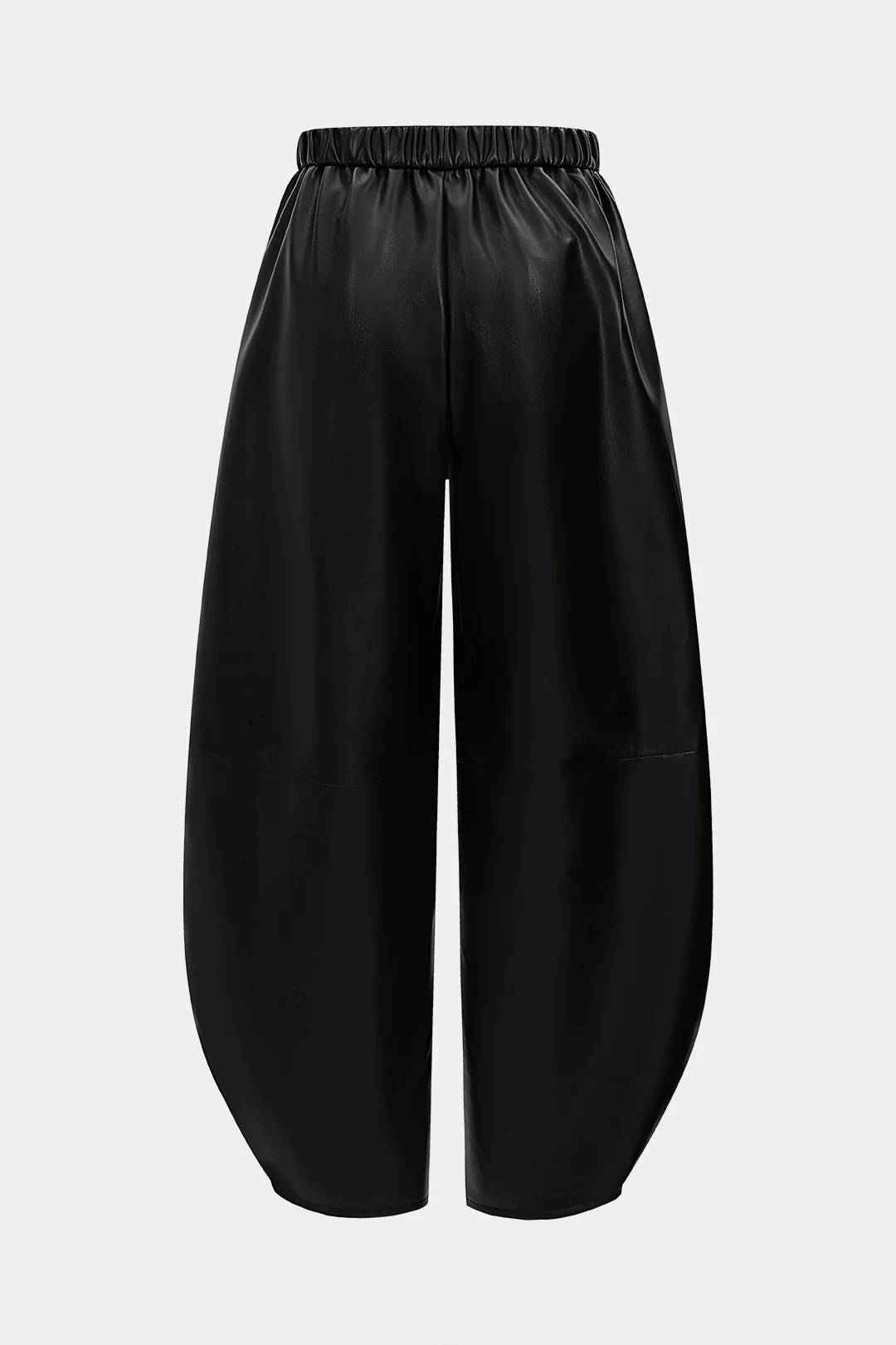 Faux Leather Shirred Waistband High Waist Trousers - Weenar