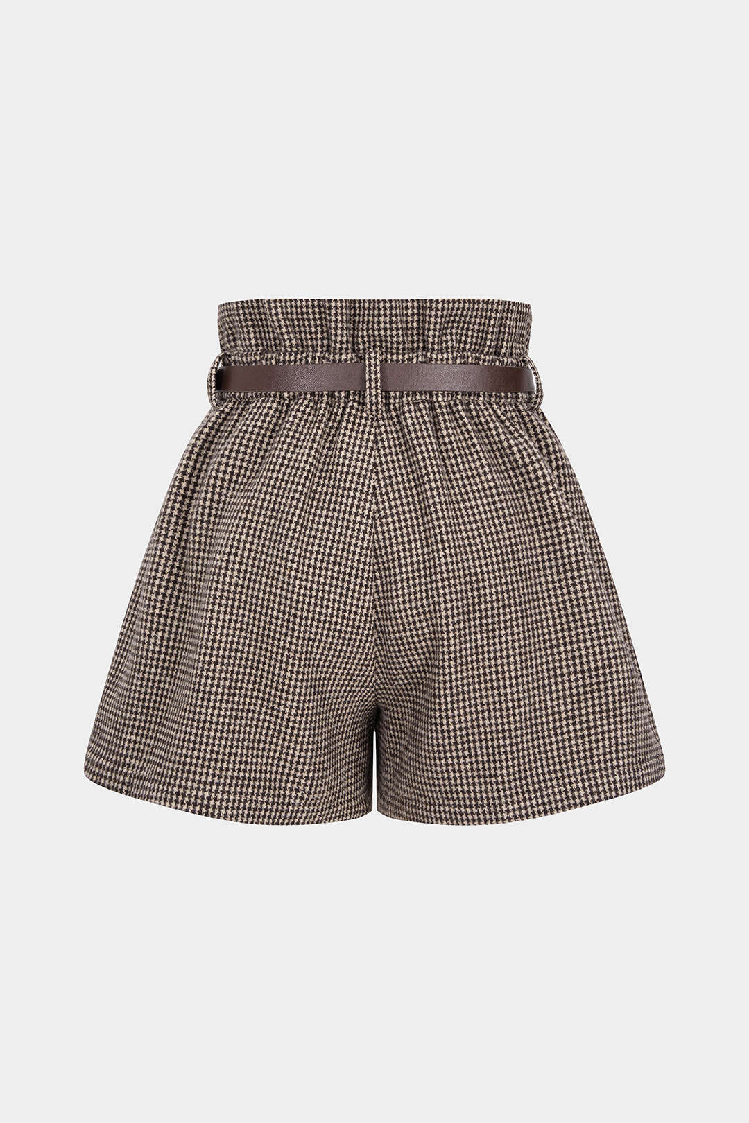 Plaid Print Woolen Belted Pleated Shorts - Weenar