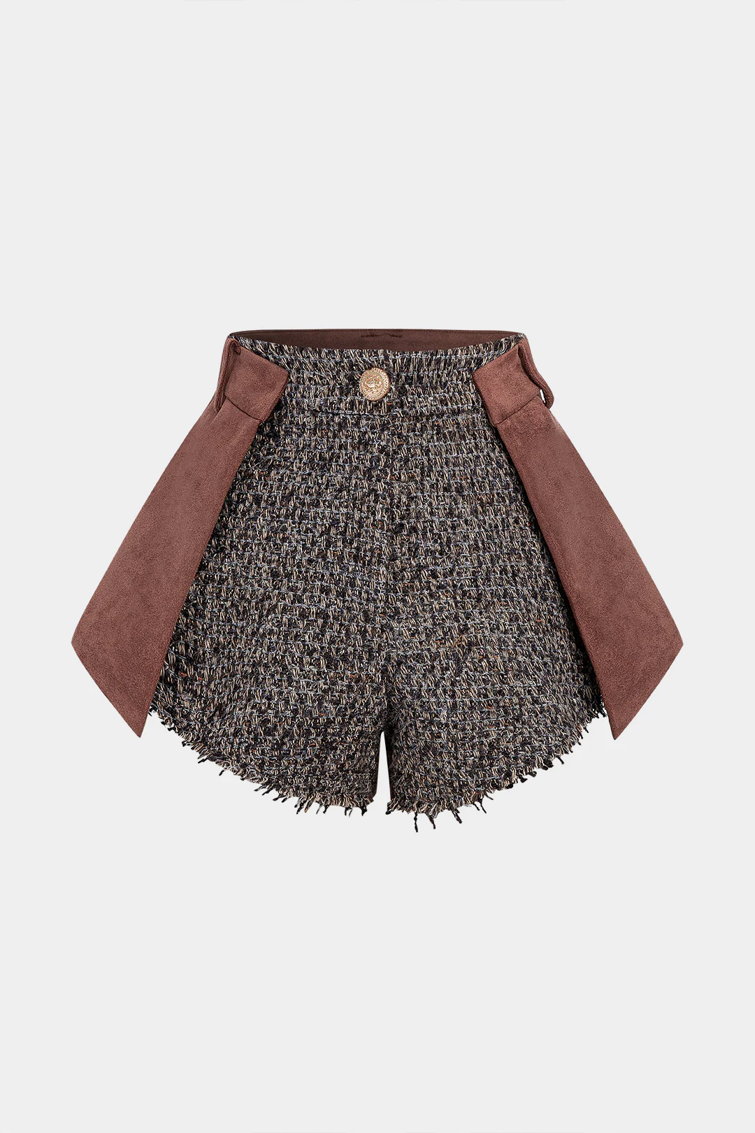 Suede Patchwork Zipper Fake Pocket Shorts - Weenar