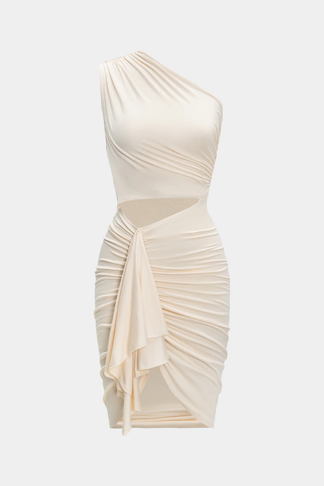 Ruched Asymmetrical Cut Out Midi Dress - Weenar