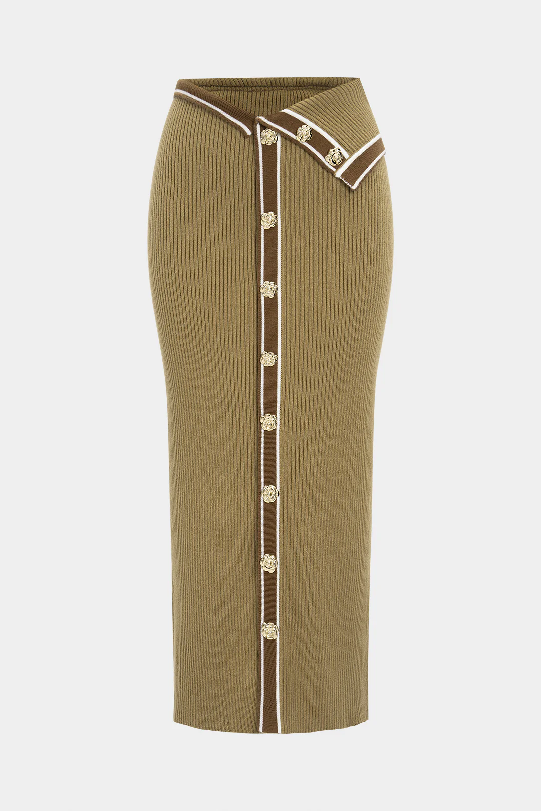 Knit Metallic Button Contrast Skirt - Weenar